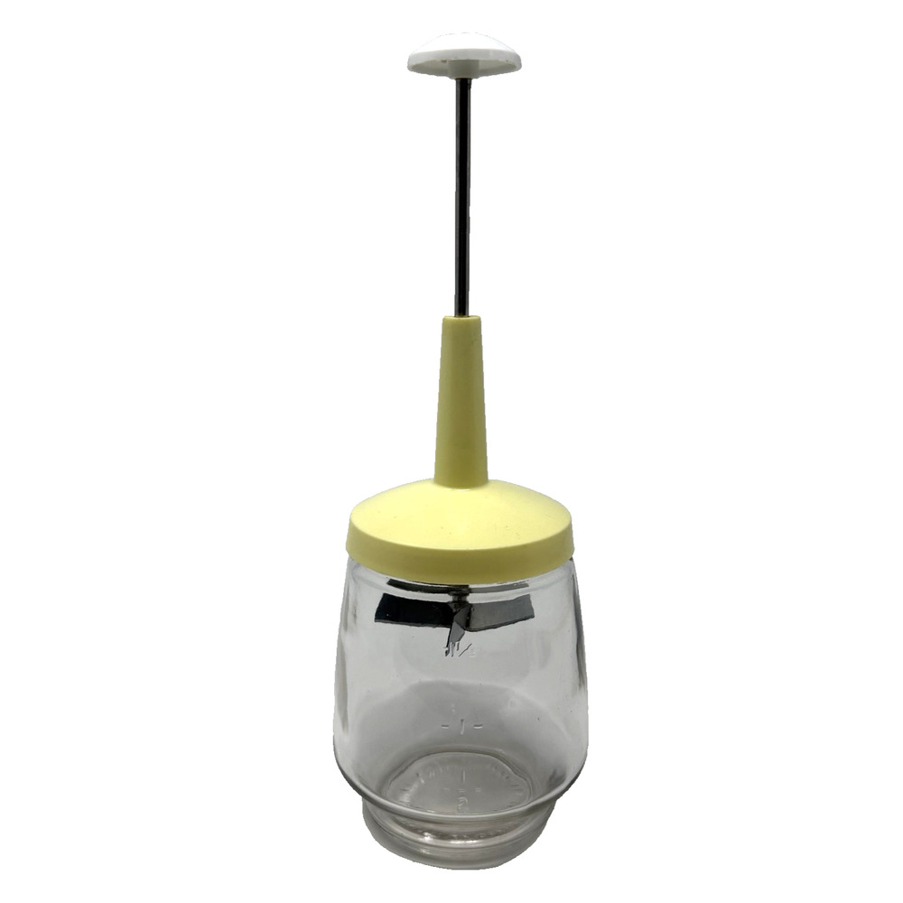 Vintage Federal Housewares Yellow Spring Loaded Nut Chopper Glass Jar Cup MCM